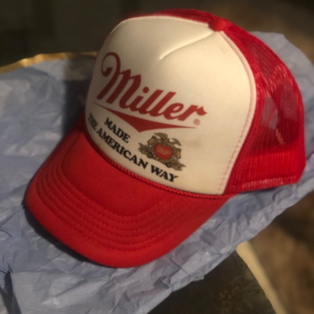 Miller time Red and White Trucker Hat